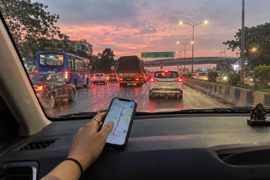 The road between Bhubaneswar and Cuttack is busy in the evening, so it takes longer